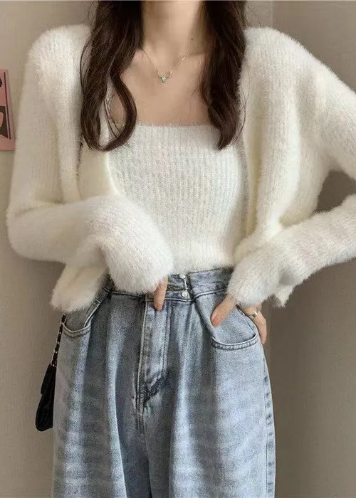 Two-piece Korean Women's Winter Jacket Cardigan Autumn Camisole Knitted Vest With Long Sleeve Cardigan Women Sweater Suits