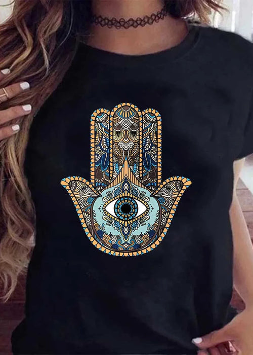 LW Plus Size Hamasa Hand Eye Print T-shirt summer Casual T-shirt Women's Plus Geometric Print Short Sleeve Fashion Graphic Tee