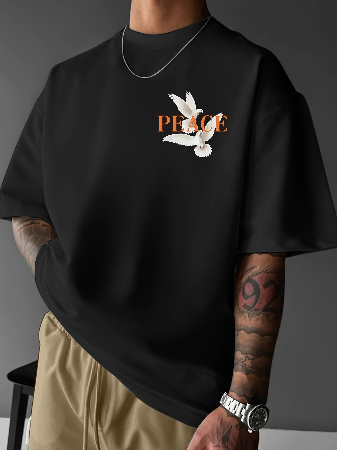 Men's summer 100% pure cotton fashionable casual loose and flat pattern printed sports round neck short sleeved T-shirt top