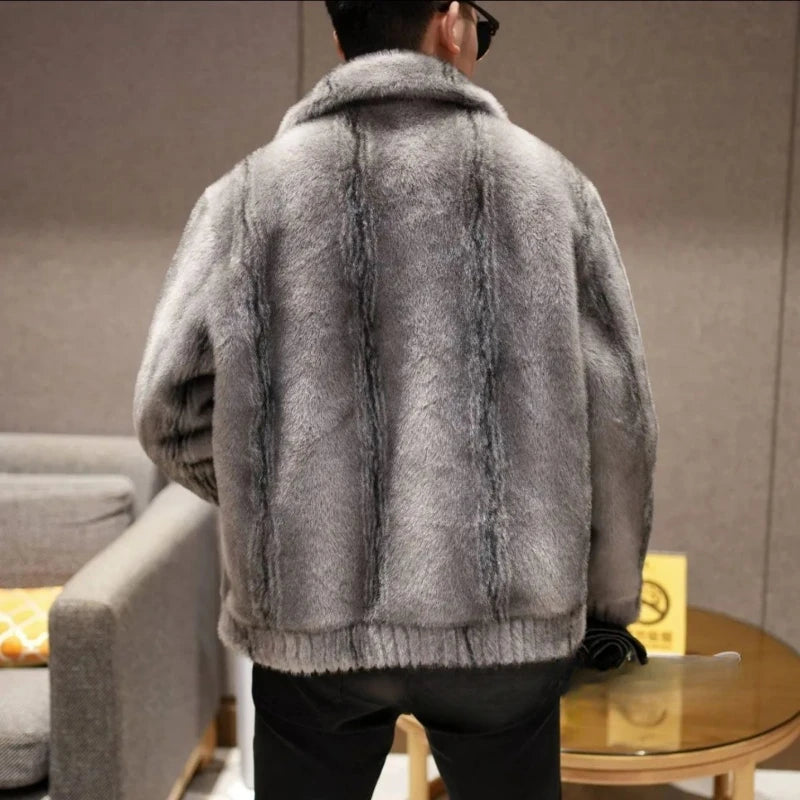 Luxury Brand Winter Faux Fur Coat Men Warm Fur Jacket Single-breasted Reversible Wear Windproof Jacket Business Casual Outerwear