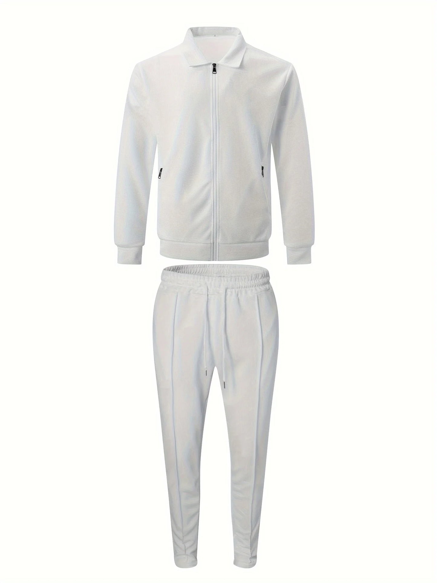 Men's Slim Fit Jacket with Zipper Pocket, Long Sleeved Sportswear, Cardigan Jacket Set, Long Pants, Elegant, two-Piece Set