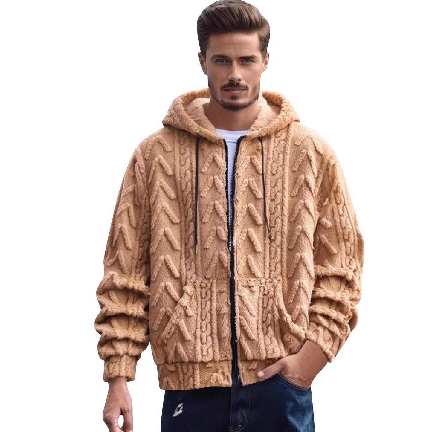 Men fleece hooded sweatshirt casual streetwear warm soft cozy pullover unisex vintage trendy oversized stylish winter fashion