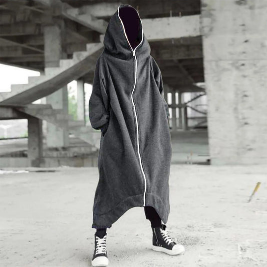 Men's Oversized Hoodies Outerwear Harajuku Fashion Dark Full Body Zip Up Hooded Sweatshirt Fashion Long Hooded Pullovers худи