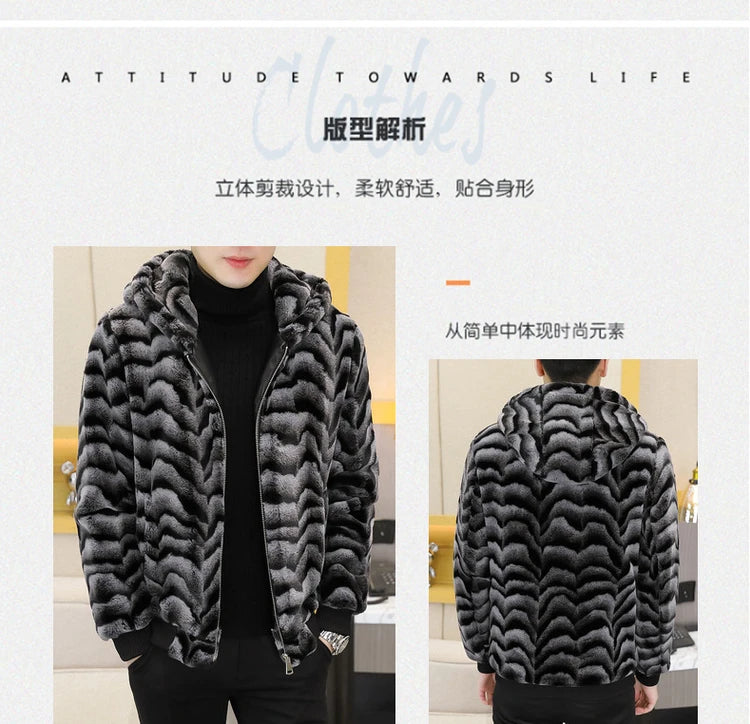 2022 Winter Faux Fur Mink Jackets Men Thicken Warm Imitation Fur Hooded Coat Slim Casual Business Social Jackets Men Clothing