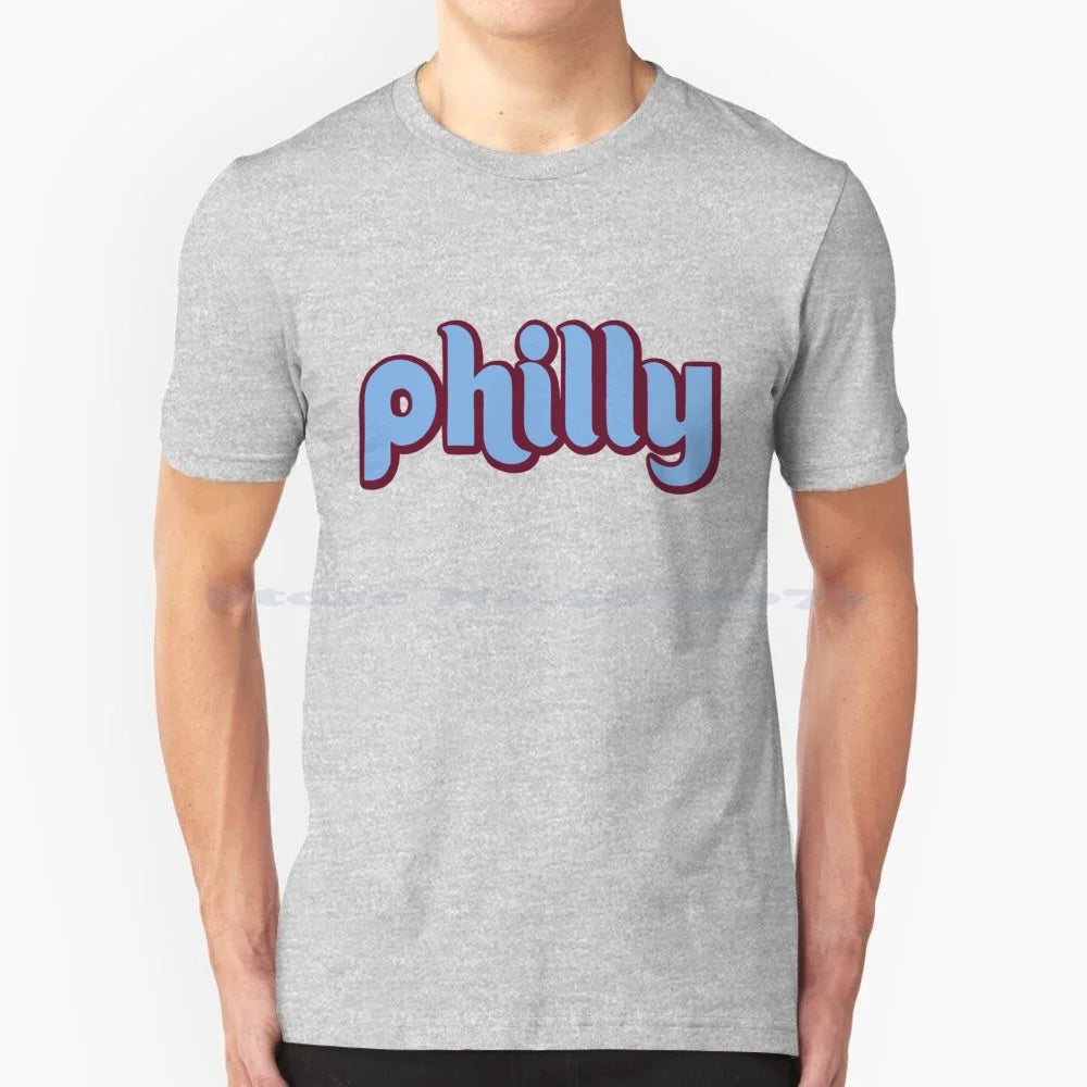 Philly Retro T Shirt 100% Cotton Tee Retro Philly Flyers Eagles History Die Hard Fans Philadelphia City Pennsylvania Blue