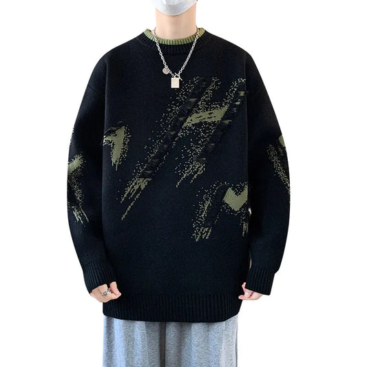 2025 Autumn Men Casual Sweater Tassels Patchwok Cute Couple Sweaters Round Neck Long Sleeve Male Knitted Harajuku Pullover