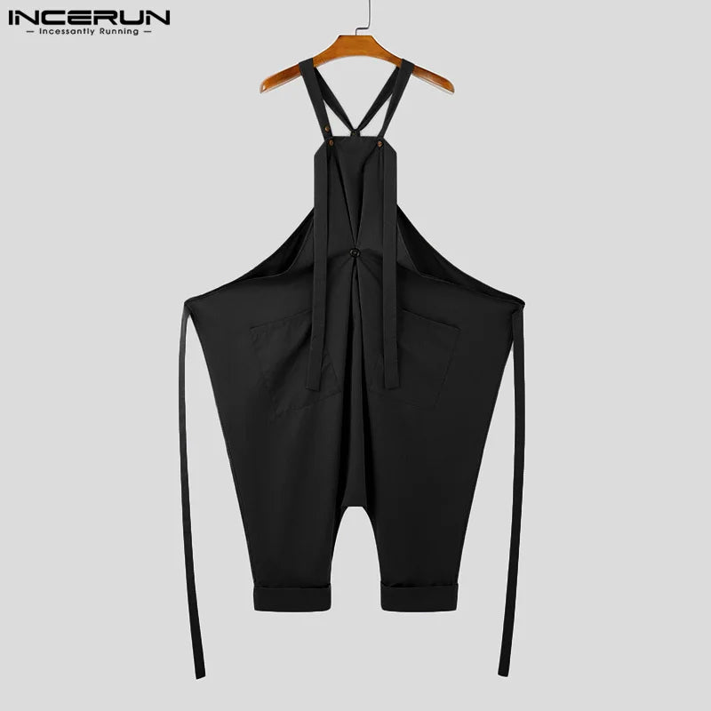 INCERUN American Style Fashion Jumpsuit Men's Loose Deconstruction Design Jumpsuit Streetwear Solid Wide Leg Sleeveless Rompers