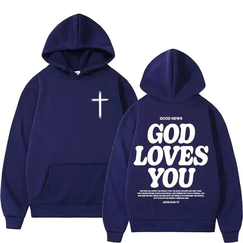 Harajuku Aesthetic Christian Jesus Church Hoodie Bible Verse God Loves You Hooded Men's Women Vintage Sweatshirts Streetwear Y2K