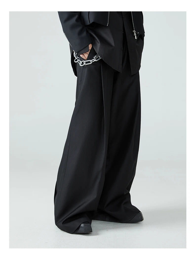 Mauroicardi Spring Autumn Long Loose Casual Baggy Flowy Soft Black Pleated Wide Leg Pants Men Luxury Designer Emo Clothing 2024