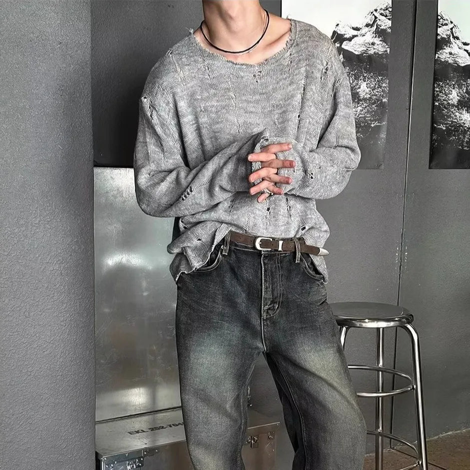 Men's Long Sleeve T-Shirt Hollow out Brushed Knitted Loose Fit Lightweight Breathable Summer Sunshade Casual Style Polyester ...