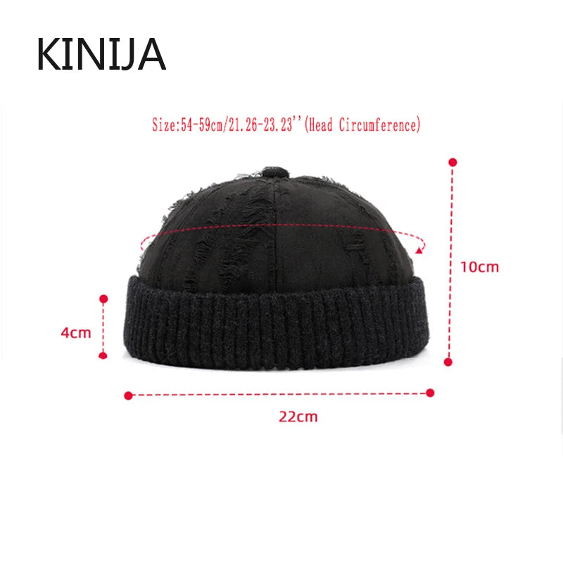 Men's Beanie Cap Knit Hat Boy Skullcap Sailor Cap Cuffs Solid Color Unisex Autumn Warm Cap Korean Version Small Face Cold Hat