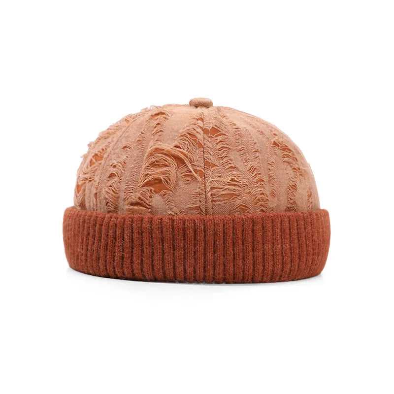 Men's Beanie Cap Knit Hat Boy Skullcap Sailor Cap Cuffs Solid Color Unisex Autumn Warm Cap Korean Version Small Face Cold Hat