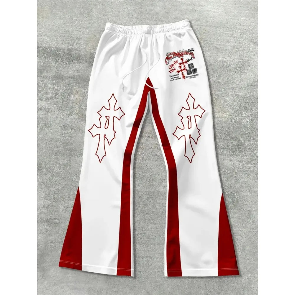 Men's Trendy Hip - hop Style Casual Sweatpants Striking Flame Elements Paired with "RICH SOON" Eye - catching for Street Wear