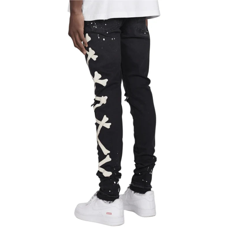 Jeans For Men Gradient Color Ripped White Dots Jeans Male Motor Biker Skinny Jeans Homme Men's Clothing Zipper Denim Pants