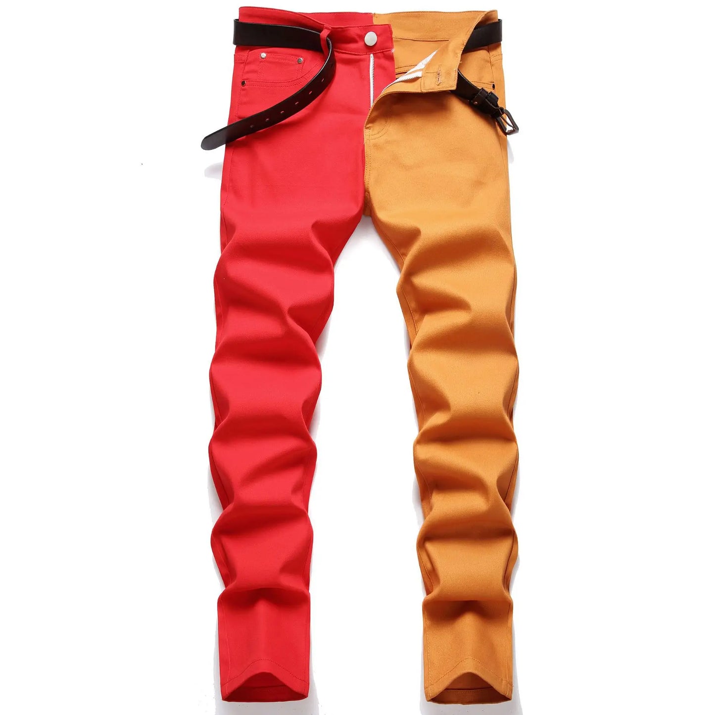 Two Colors Spliced Into Jeans Men's Fashion Casual Trousers and Shorts Red Green Yellow Denim Pants 28-38