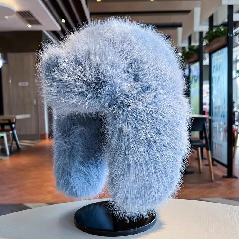 Thicken Winter Faux Fur Mink Plush Lei Feng Hat for Women Outdoor Skiing Cycling Cap Warm Ear Protection Cold Proof Russian Hat