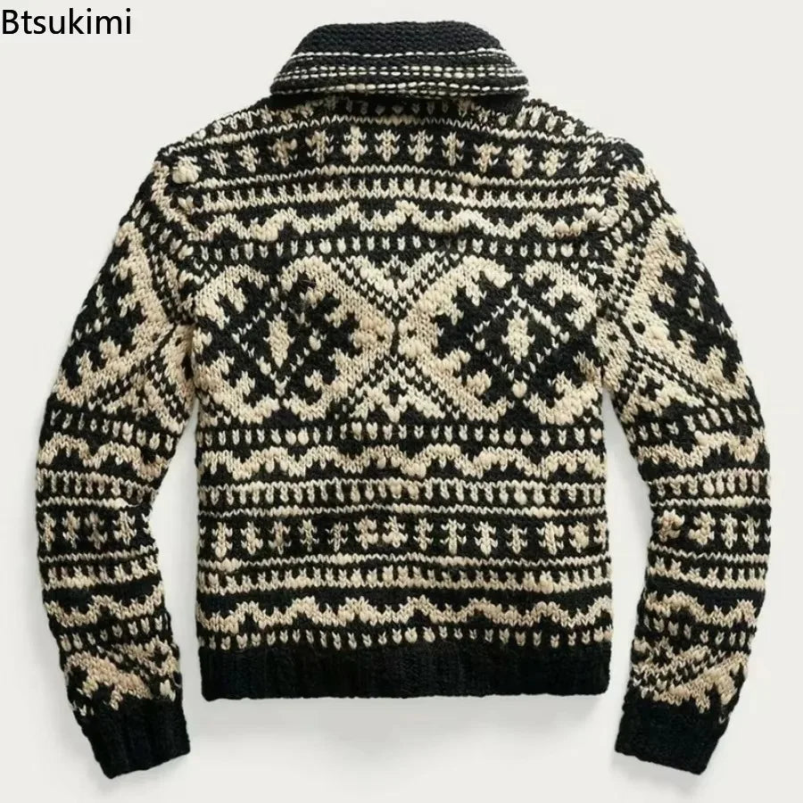 New 2025 Autumn Winter Men's Warm Cardigan Sweater Harajuku Cartoon Knitted Sweater Pullover Hip Hop Casual Knitwear Male Tops