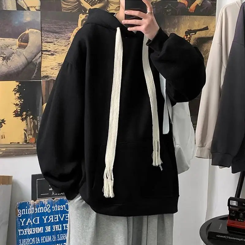 Hooded Sweatshirt for Men in Autumn Winter Fashion Brand Loose Trendy Versatile Coat for Couples Plus Velvet Thickened Clothes