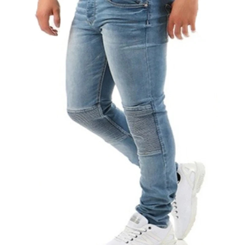 Kakan - New European and American Men's Suspender Jeans, Blue Black Torn Color Matching Jumpsuit Long Jeans K34-992