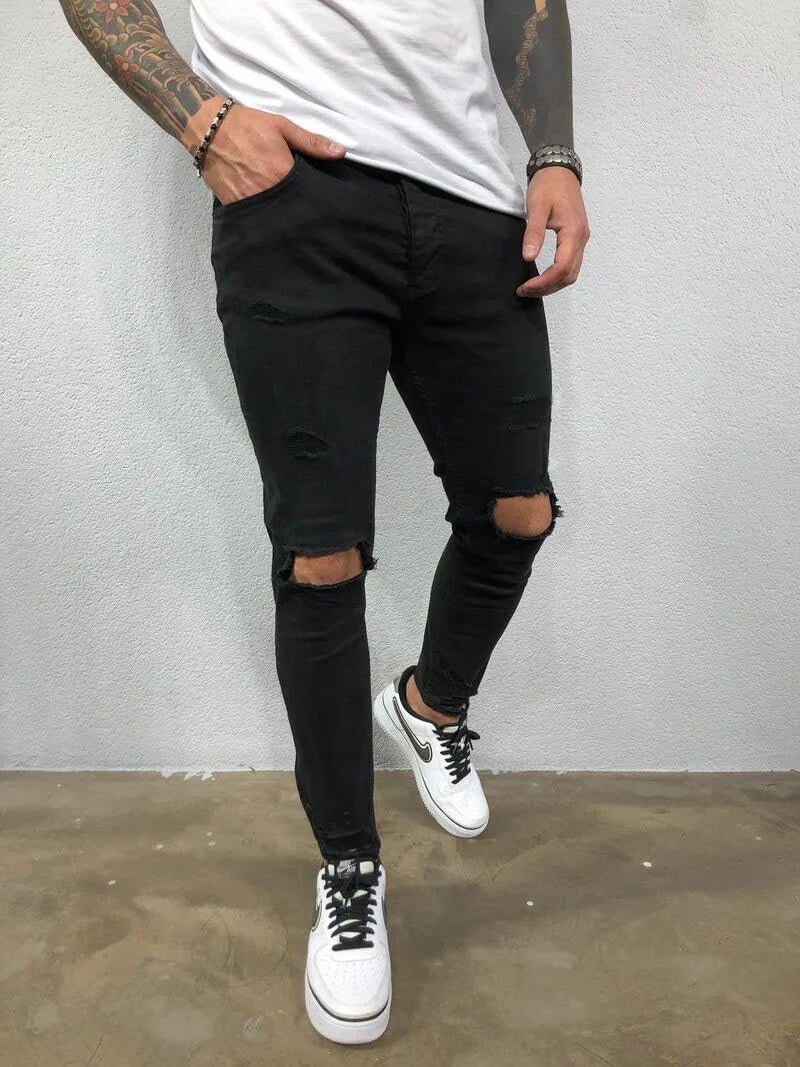 Jeans For Men Gradient Color Ripped White Dots Jeans Male Motor Biker Skinny Jeans Homme Men's Clothing Zipper Denim Pants