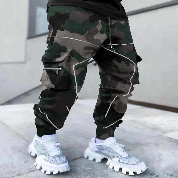 New Men's Cargo Pants Trend Printed Loose Hip Hop Fashion Street Wear Big Pocket Overalls Men Bright Color Four Seasons Trousers