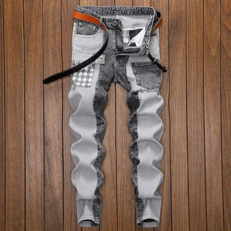 spring autumn cargos Men's clothing straight new Cargo slim casual original designer cowboy work Splice jeans pants Trousers