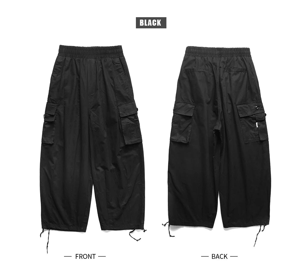 Multi-Pocket Oversized Cargo Pants Mens Casual Solid Thin Baggy Wide Leg Ankle Trousers Man Jogger Pants Harem Lantern Pants