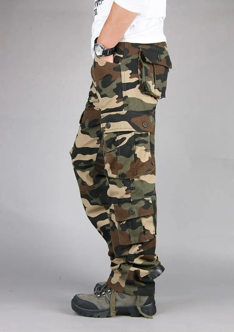 Men's Tactical Camouflage Overalls High-Quality Cotton Multi-Pocket Trousers Sports Training Casual Work Pants