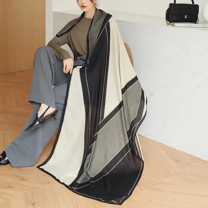 Plain Stripe Cotton Scarf for Women Winter Warm Tassel Linen Pashmina Scarves Hijab Lady Foulard Shawls Wraps Female Bandana New