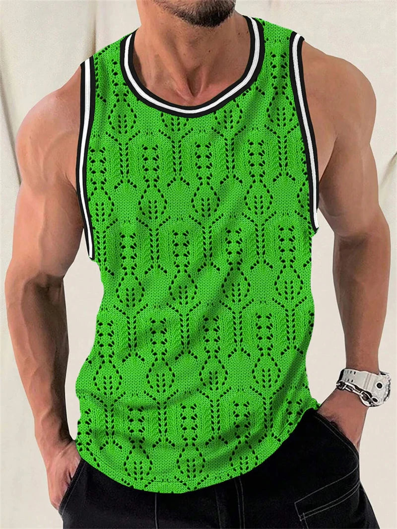 Simple Fashion Mens Summer Tank Tops Casual Daily Wear Sleeveless 3D Printed Crew Neck Vest Loose Breathable Streetwear Tops