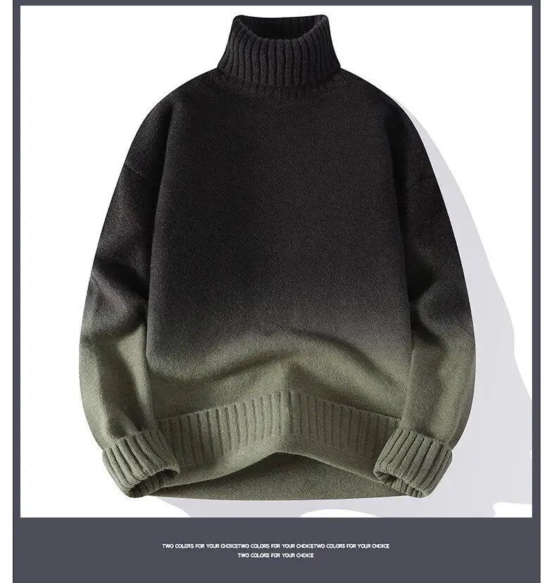 Men Turtleneck Sweater Classic Gradient Knitted Pullover Vintage American Fit Loose Harajuku Men's Knitwear Sweaters Multicolors