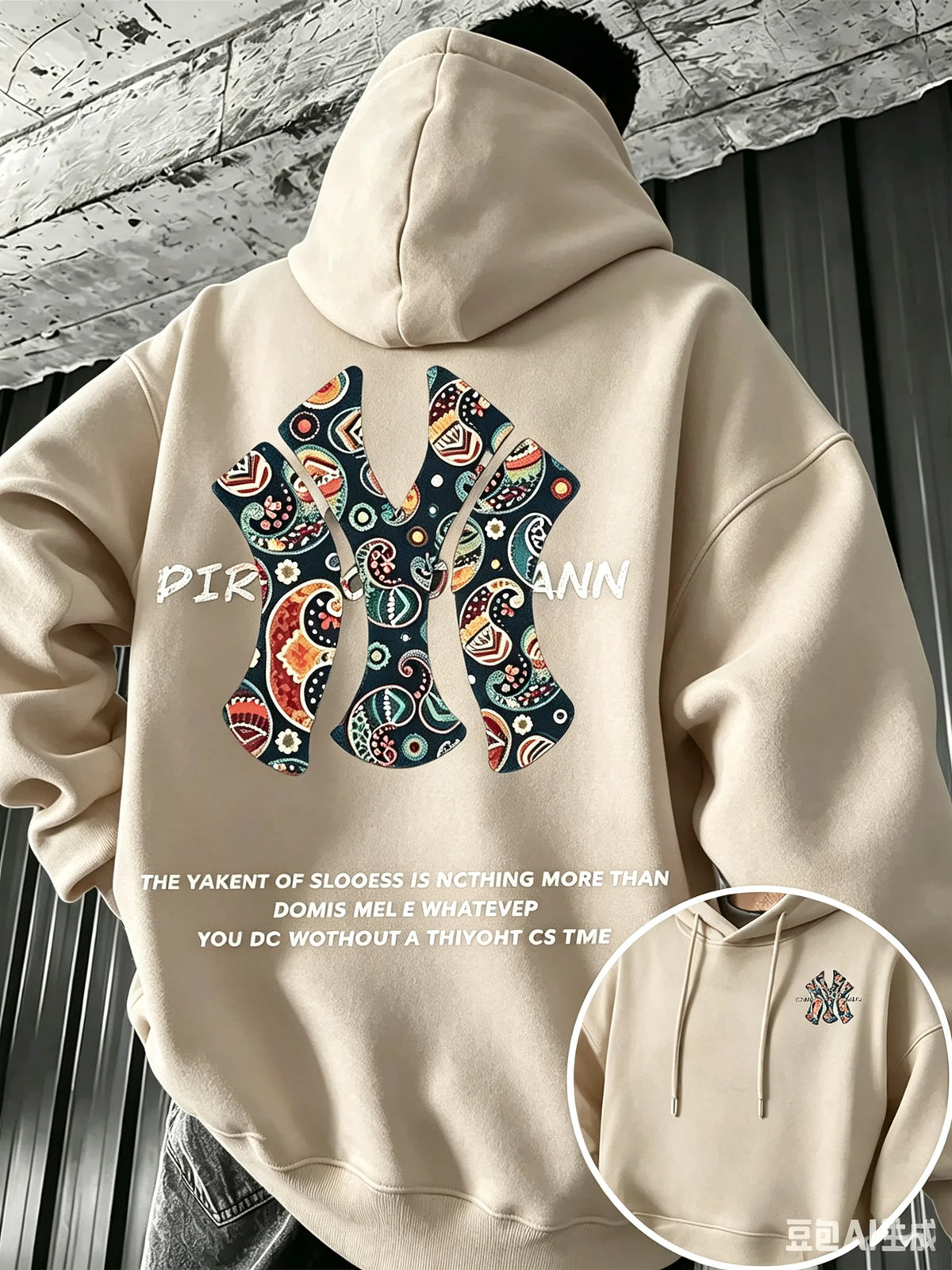 Men's Fall-winter Hooded Sweatshirt Outdoor Are Warm Comfort Walnut Flower NY Letter Double-sided Print Loose Fleece Streetwear