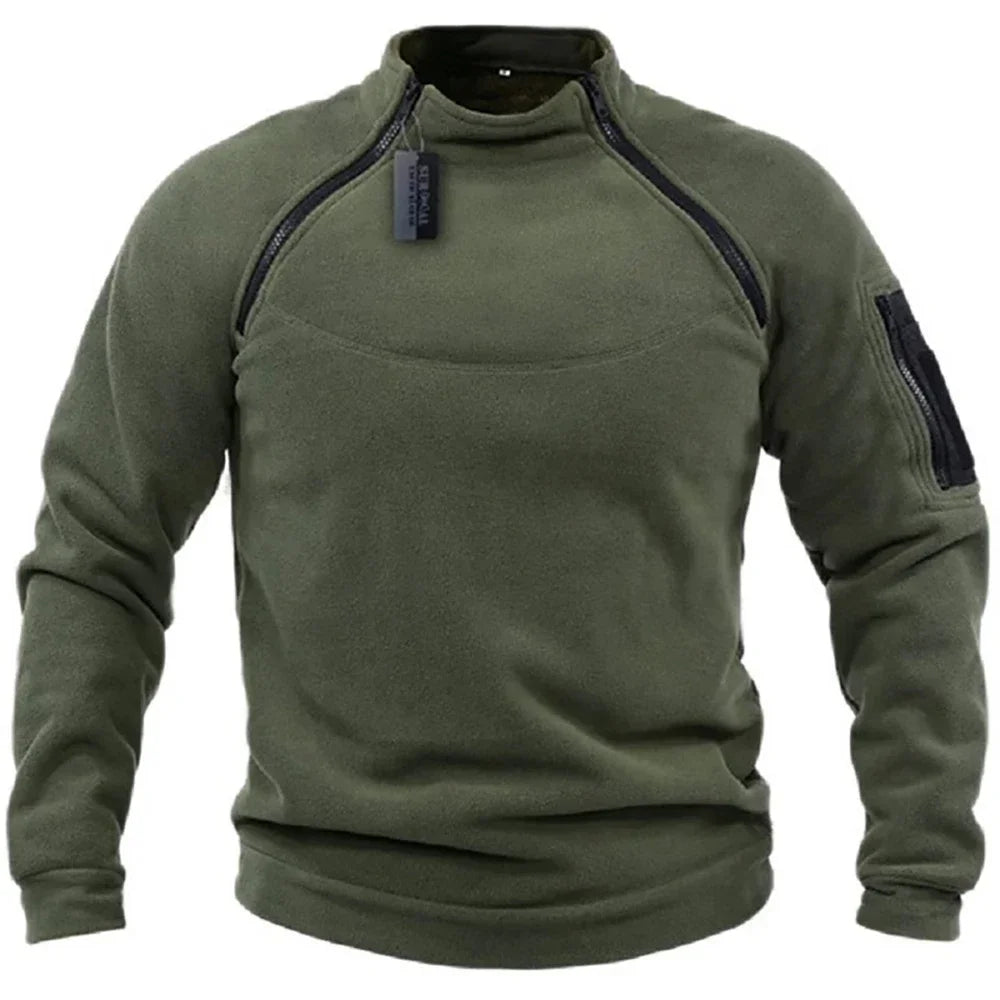 Men's Warm Polar Fleece Hoodies Spring Autumn Winter Tactical Long Sleeve Pullover Fashion Zipper Design Sweatshirt Streetwear
