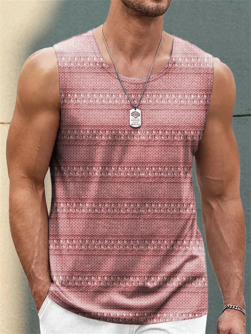 Simple Fashion Mens Summer Tank Tops Casual Daily Wear Sleeveless 3D Printed Crew Neck Vest Loose Breathable Streetwear Tops