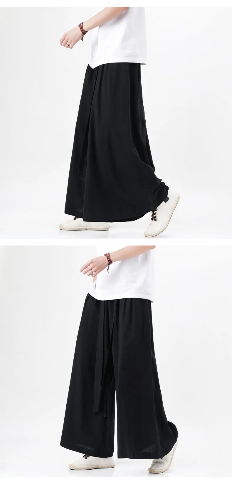 Spring Men Chinese Style Cotton Linen Harajuku Pants Men Kung Fu Kimono Trousers Male Street Wushu Wide Leg Pants Bottom