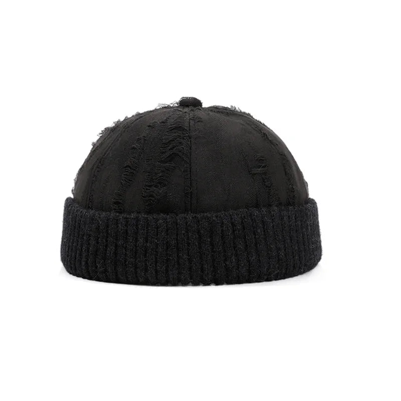 Men's Beanie Cap Knit Hat Boy Skullcap Sailor Cap Cuffs Solid Color Unisex Autumn Warm Cap Korean Version Small Face Cold Hat