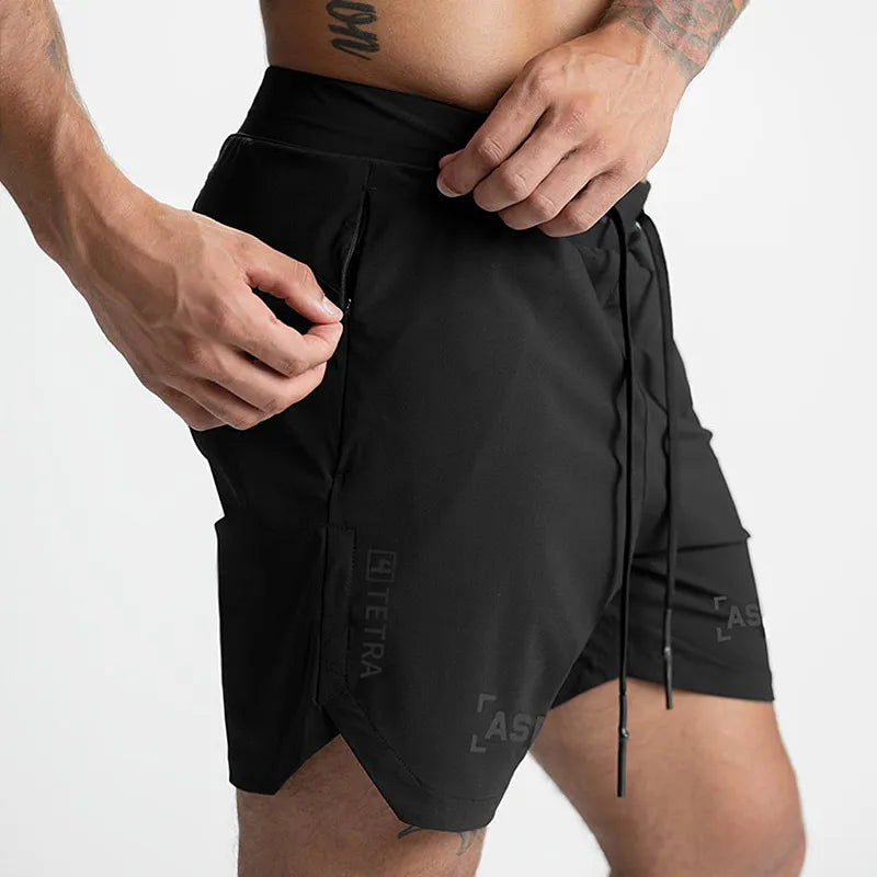 Gym Men's Quick-drying Training Shorts Men Sports Casual Clothing Fitness Workout Running Grid Compression Athletics Shorts