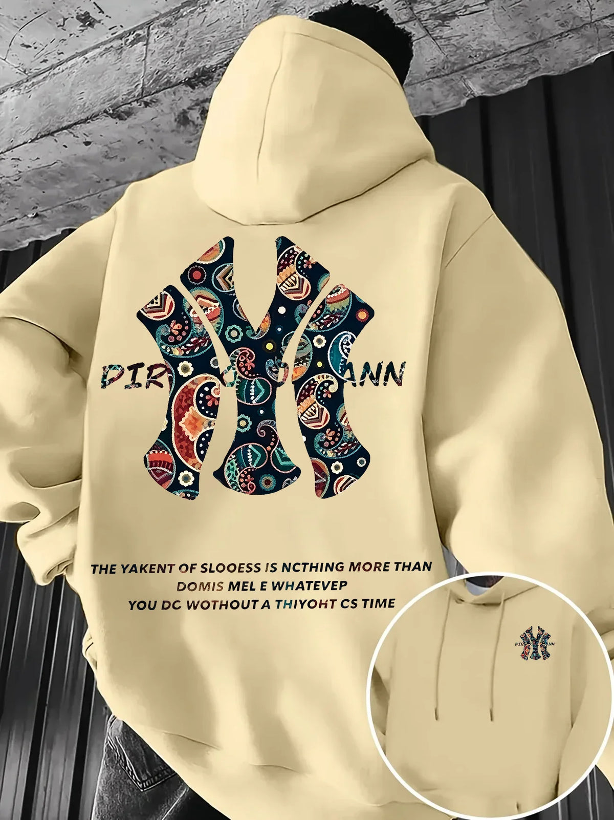 Men's Fall-winter Hooded Sweatshirt Outdoor Are Warm Comfort Walnut Flower NY Letter Double-sided Print Loose Fleece Streetwear