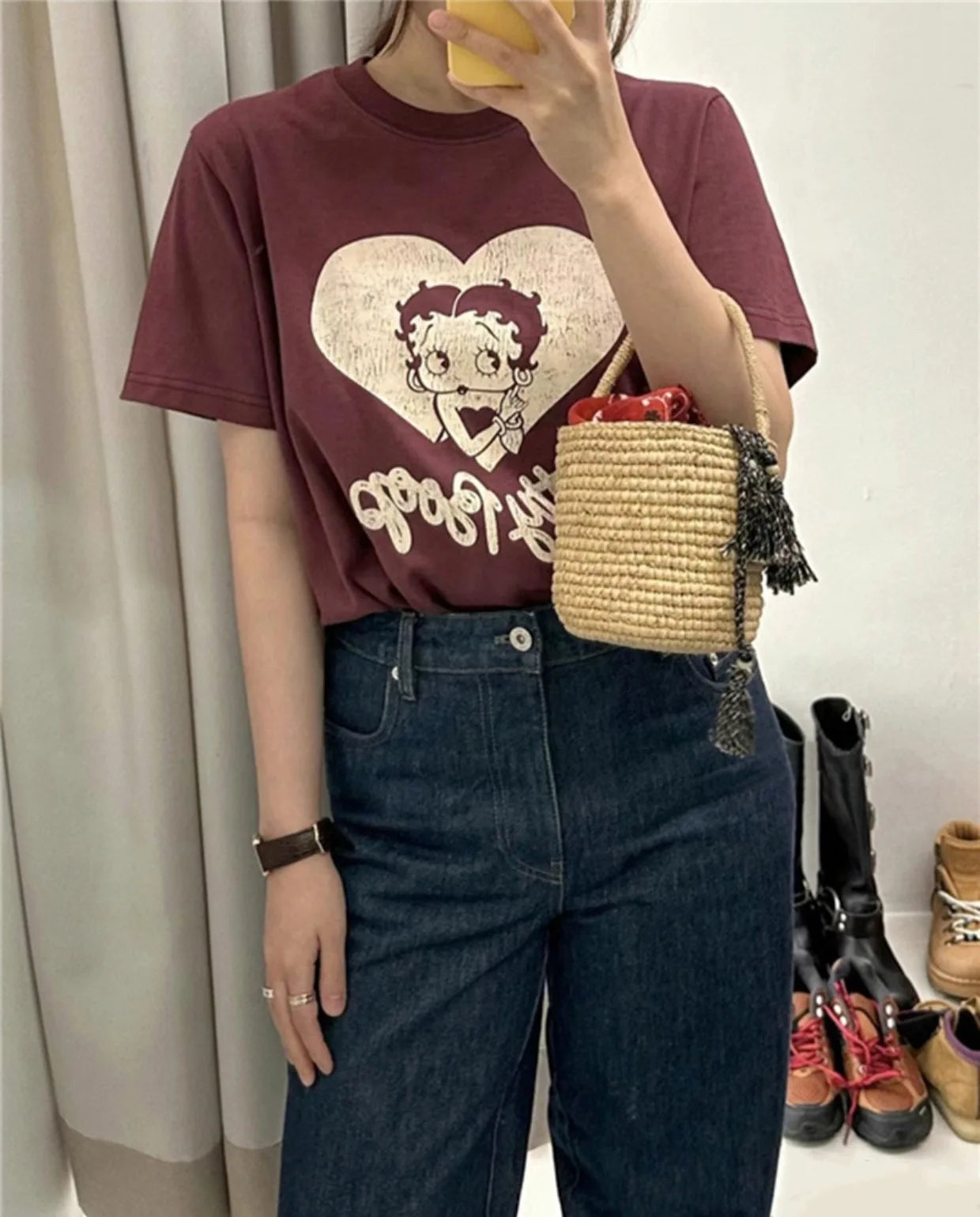 Summer Korean Style Cartoon Miss Betty Letter Love Printed Women T-shirts Streetwear Casual Loose Short Sleeve Tops Tees