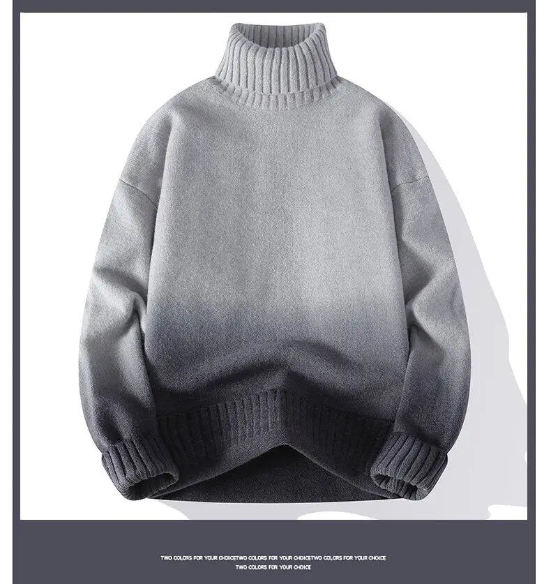Men Turtleneck Sweater Classic Gradient Knitted Pullover Vintage American Fit Loose Harajuku Men's Knitwear Sweaters Multicolors