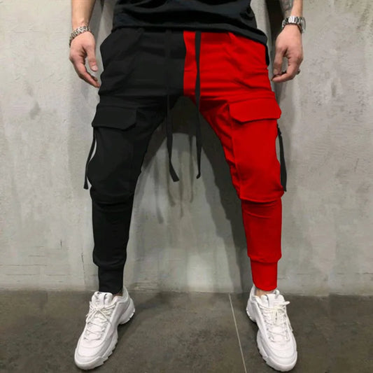 Mens Clothing Y2K Streetwear Black Red Patchwork Cargo Pants Men HIp Hop Multiple Pockets Sweatpants Trousers Vintage Long Pants