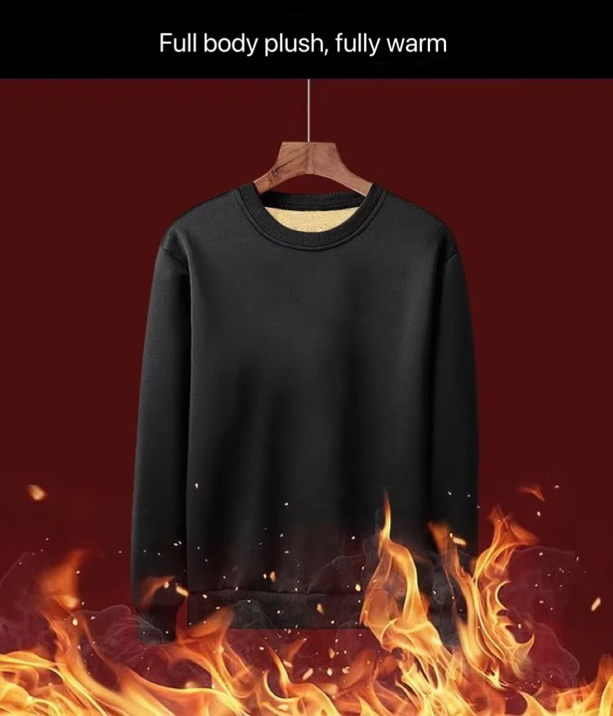Men's Winter Fleece Sweatshirts Boy Man Keep Warm Underwear Casual Solid Color Pullover Lambswool O-neck Thickened Thermal Tops
