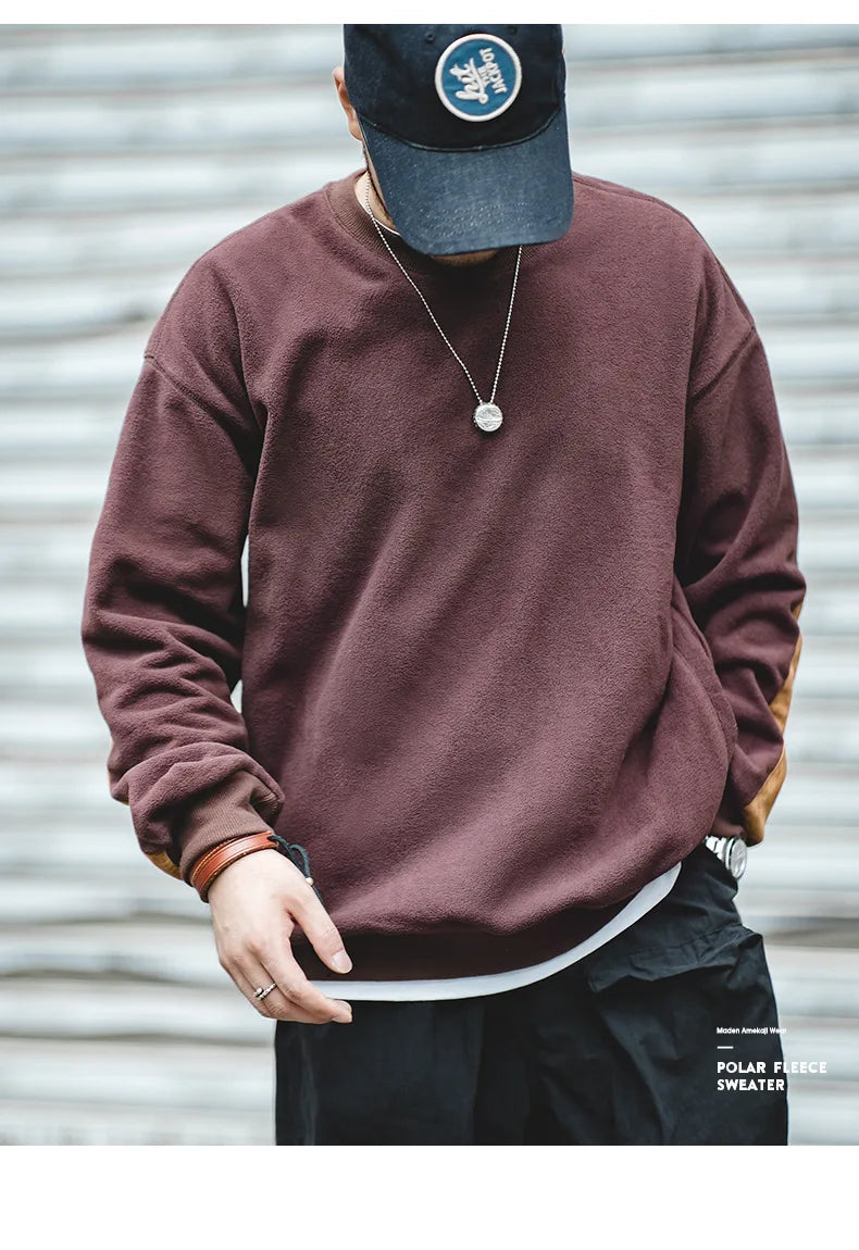 Maden Warm Fleece Sweatshirts For Men Polar Pullover Loose Splicing Jacket Casual Sweatshirarajuku Coat Sportswear Man Clothing