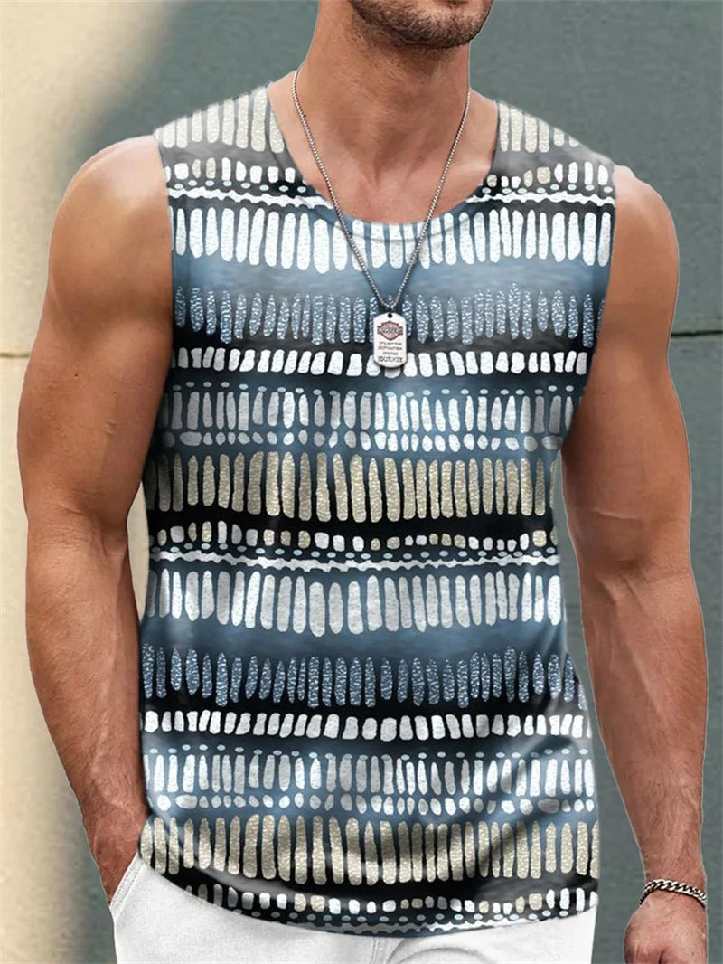 Simple Fashion Mens Summer Tank Tops Casual Daily Wear Sleeveless 3D Printed Crew Neck Vest Loose Breathable Streetwear Tops