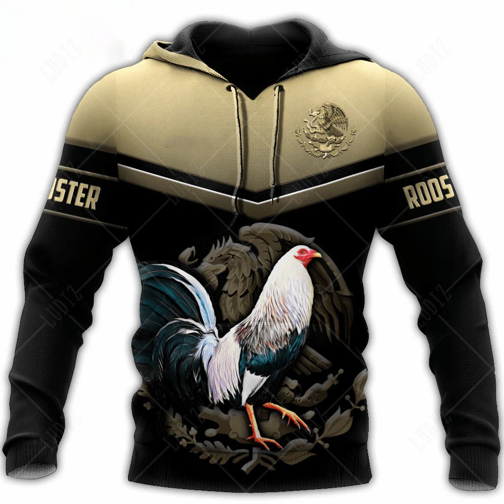 Mexican Hoodies Men's Hoodie 3D Print Mexican Rooster Graphics Tops Autumn Long Sleeve Streetwear Hooded Hoodie For Men Clothing