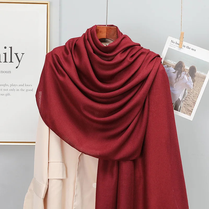 Plain Stripe Cotton Scarf for Women Winter Warm Tassel Linen Pashmina Scarves Hijab Lady Foulard Shawls Wraps Female Bandana New