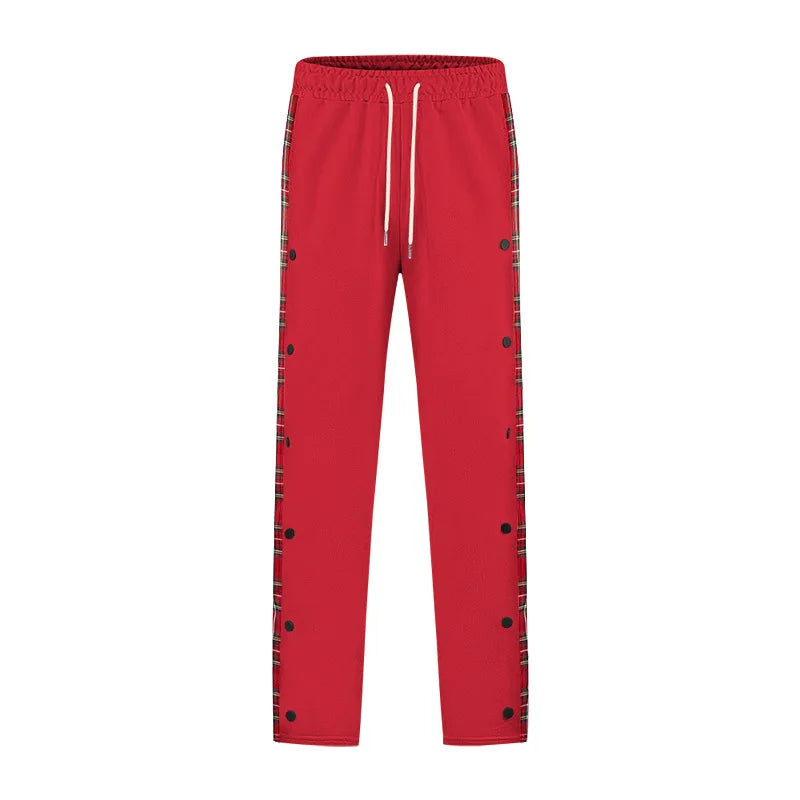 American New Men's Sports Pants Spring and Autumn Breasted Plaid Stitching Design Casual Pants Loose Straight Men's Sweatpants