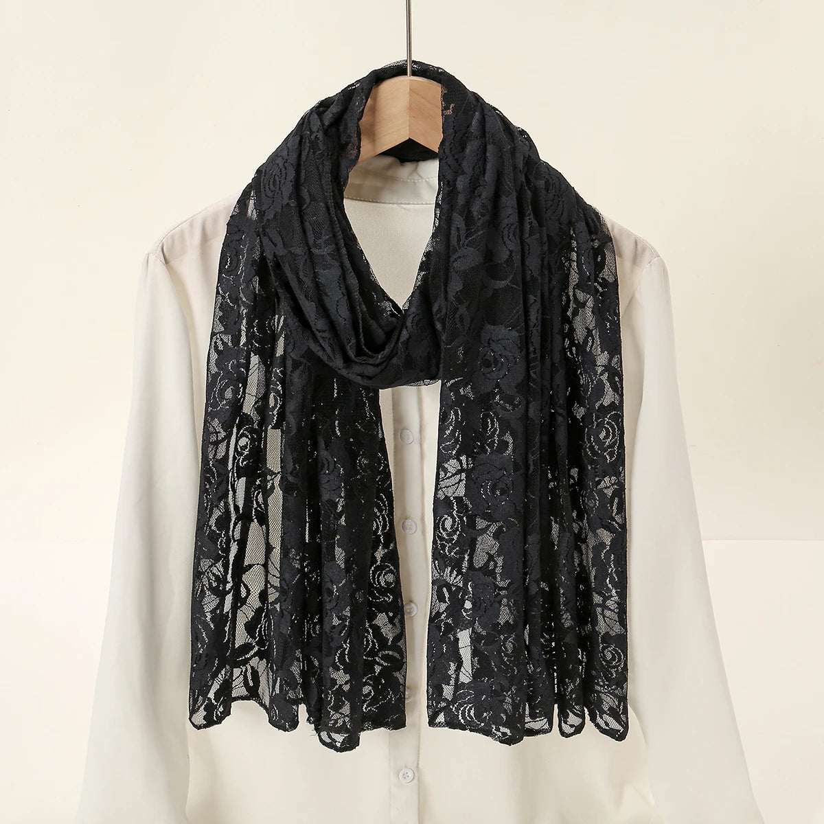 Lace Rose Elegant Long Scarf Women Fashion Shawl Wraps Summer Solid Color Stoles Foulard New Style Female Shawl 2024 Scarf