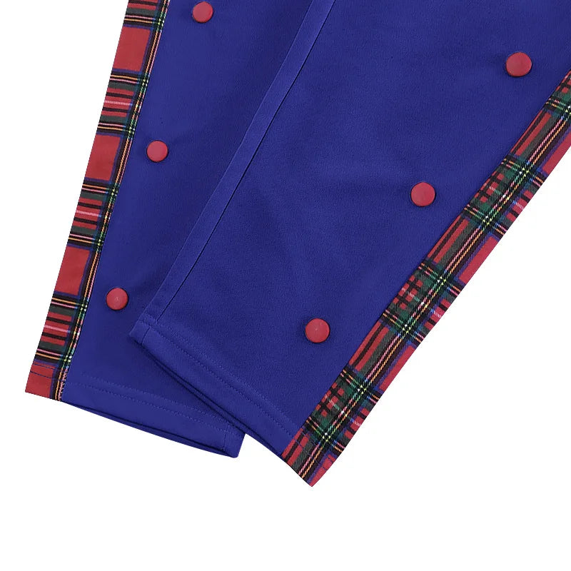 American New Men's Sports Pants Spring and Autumn Breasted Plaid Stitching Design Casual Pants Loose Straight Men's Sweatpants