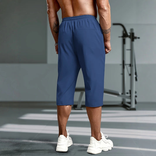 Men's casual pants, ice silk casual pants, sports cropped pants, high stretch, zippered pockets, elastic pants, fashionable casu